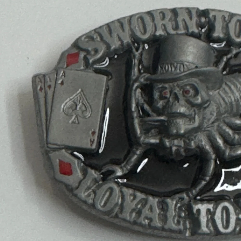 Skull Spider Belt Buckle Sworn to Fun‎ Loyal to None Poker Cards Pewter 1995